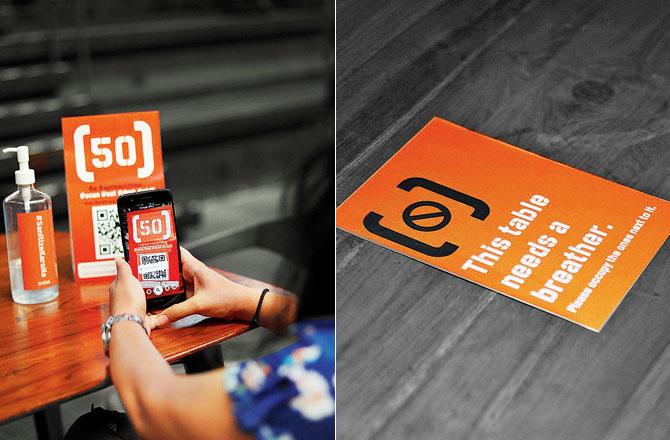 At Social, guests will have to scan a QR code on a tent card at the table to place their order; (right) not all tables will be available to occupy