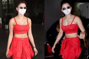 Urvashi Rautela looks red hot at Mumbai airport!