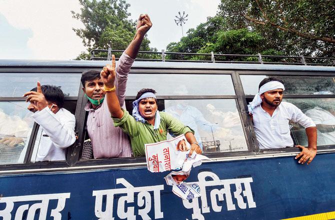 Already people are protesting against the bills, such these as Aam Aadmi Party activists who agitated near GPO in Lucknow on Monday. Pic/PTI