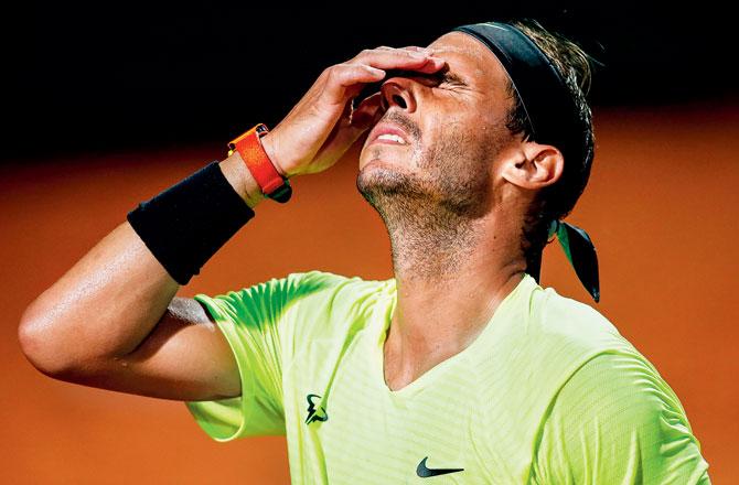 Rafael Nadal after losing a point against Diego Schwartzman during the quarter-final of the Italian Open in Rome on Saturday. Pics/AFP