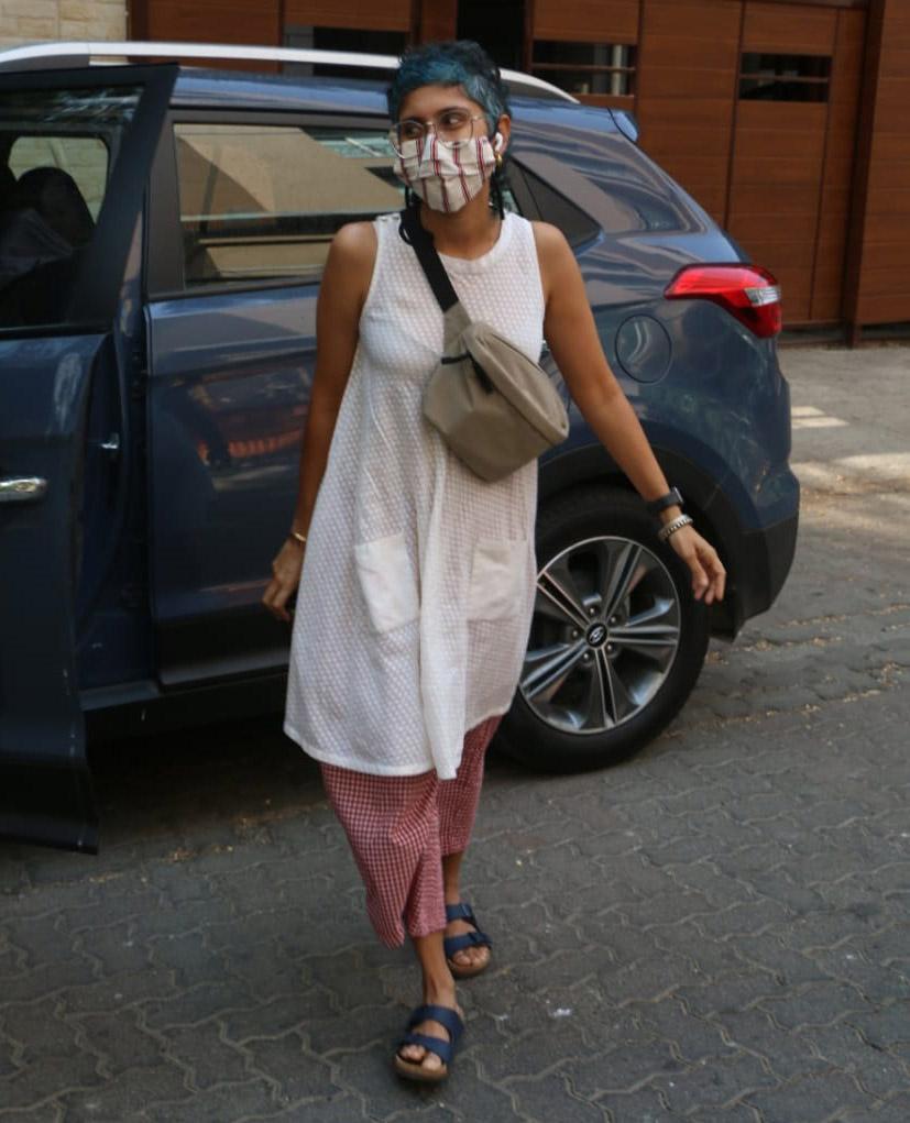 Filmmaker Kiran Rao was also clicked in Bandra. Aamir Khan's wife kept it casual in a white top and checkered palazzo as she was clicked exiting a recording studio.