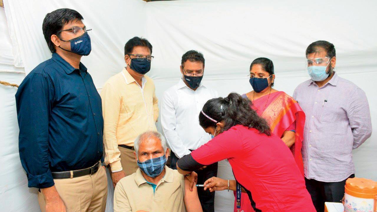 A senior citizen being administered the jab at the centre