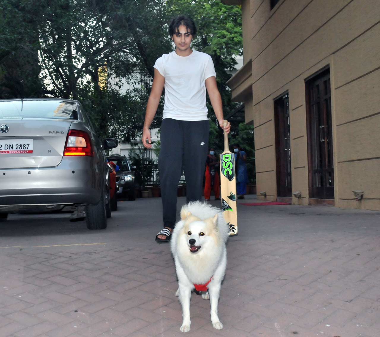 Malaika Arora's son Arhaan Khan was clicked playing with his pup Casper in Mumbai.