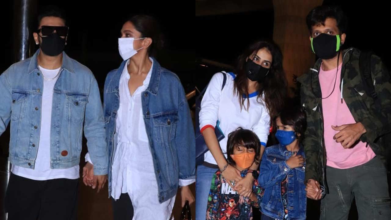 Deepika Padukone, Ranveer Singh, Riteish Deshmukh with family at Mumbai airport