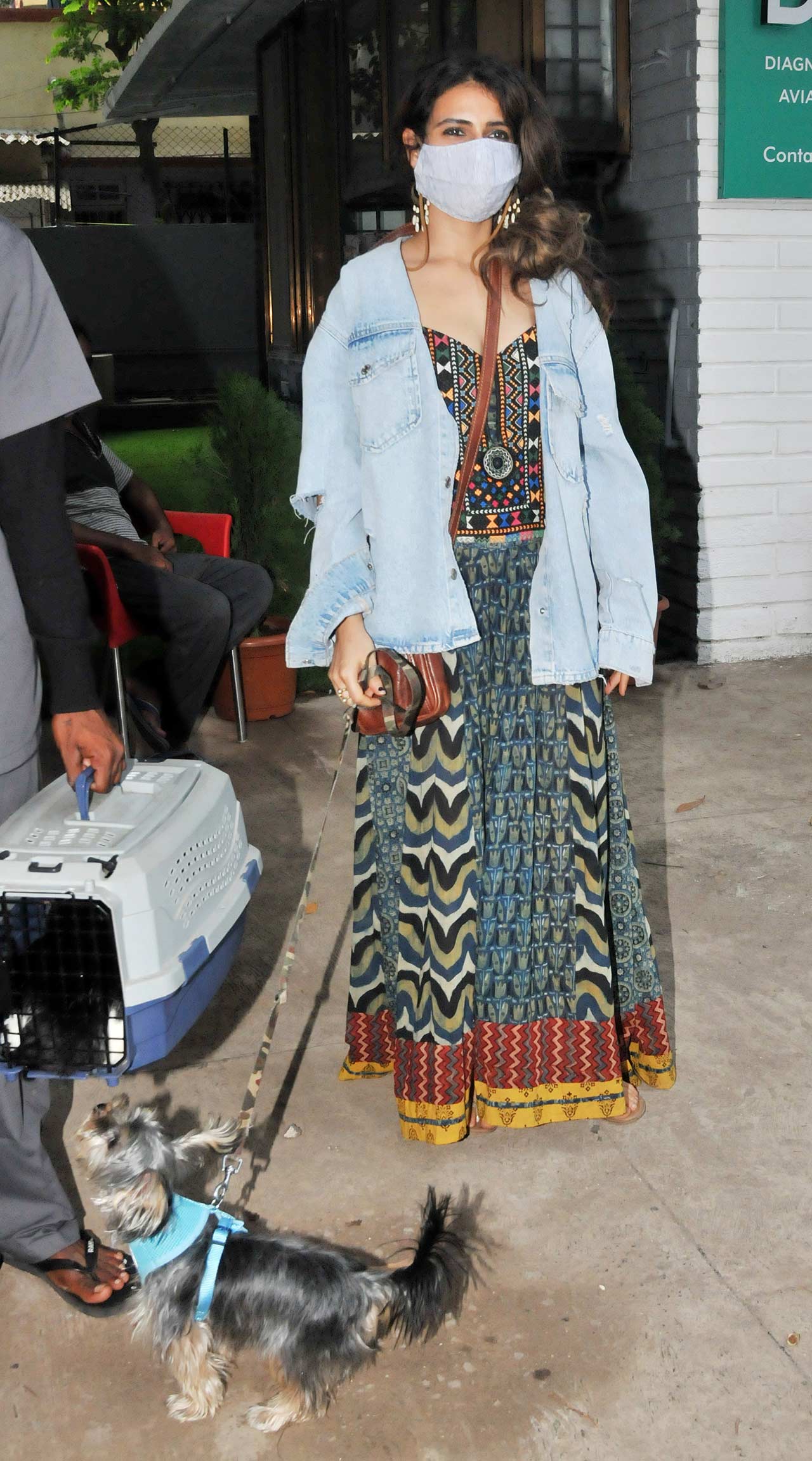 Fatima Sana Shaikh was clicked with her pet in Mumbai. The actress was seen in a boho maxi dress, paired with a denim jacket during the outing. On the work front, Fatima was last seen in the anthology movie Ajeeb Daastaans.