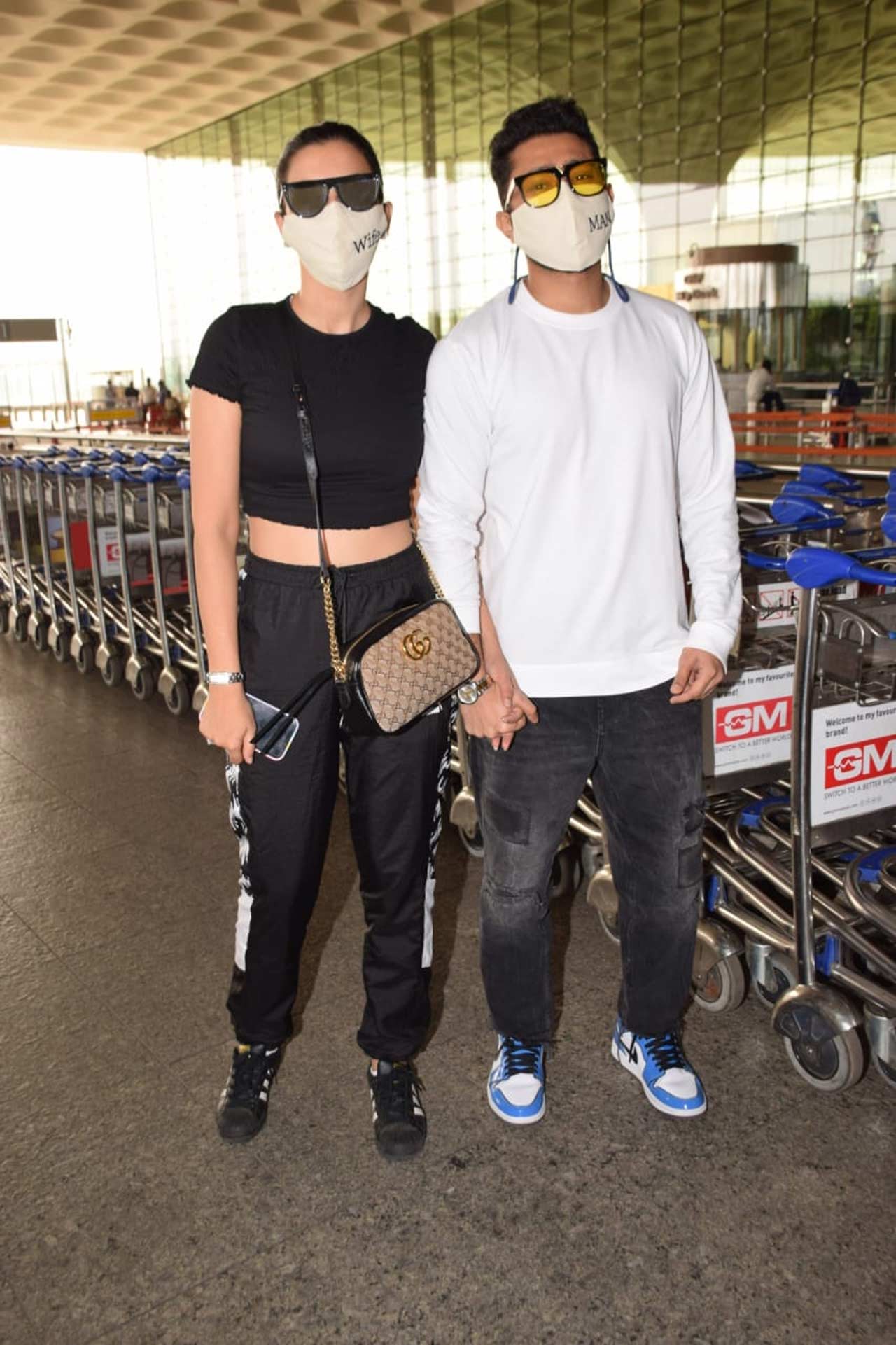 Zaid Darbar and Gauahar Khan posed for the shutterbugs when snapped at the Mumbai airport. While Gauahar was seen wearing a black co-ord set, Zaid showed off his uber-cool side in a white t-shirt and black pants.