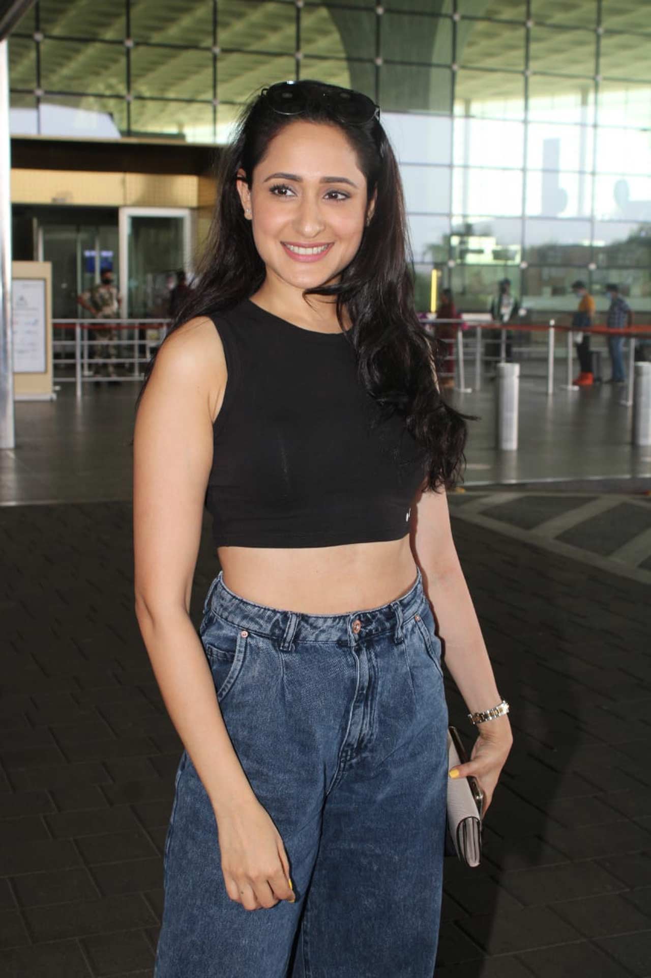 Bollywood actress Pragya Jaiswal posed for the shutterbugs when snapped in the city.
