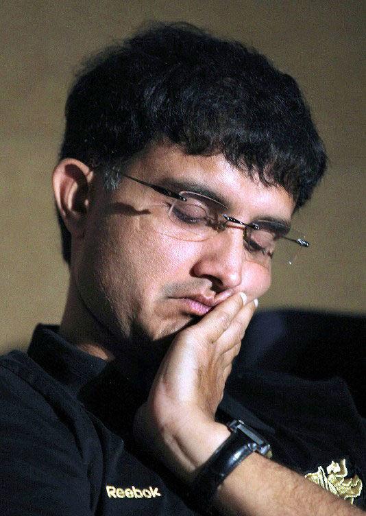 Snapped:  Former Kolkata Knight Riders' captain Sourav Ganguly seems to be catching forty winks during a press conference in Durban on April 28, 2009