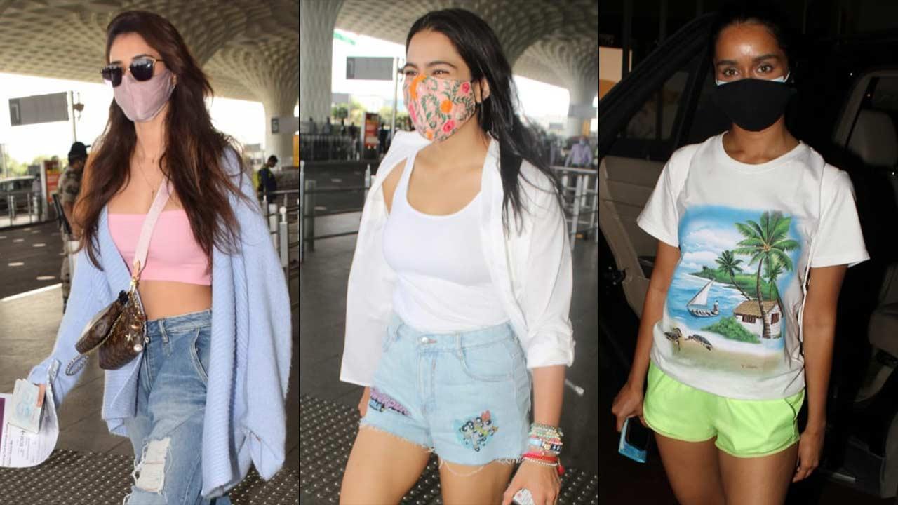 Tiger Shroff, Disha Patani, Kanika Kapoor, Sara Ali Khan at Mumbai airport