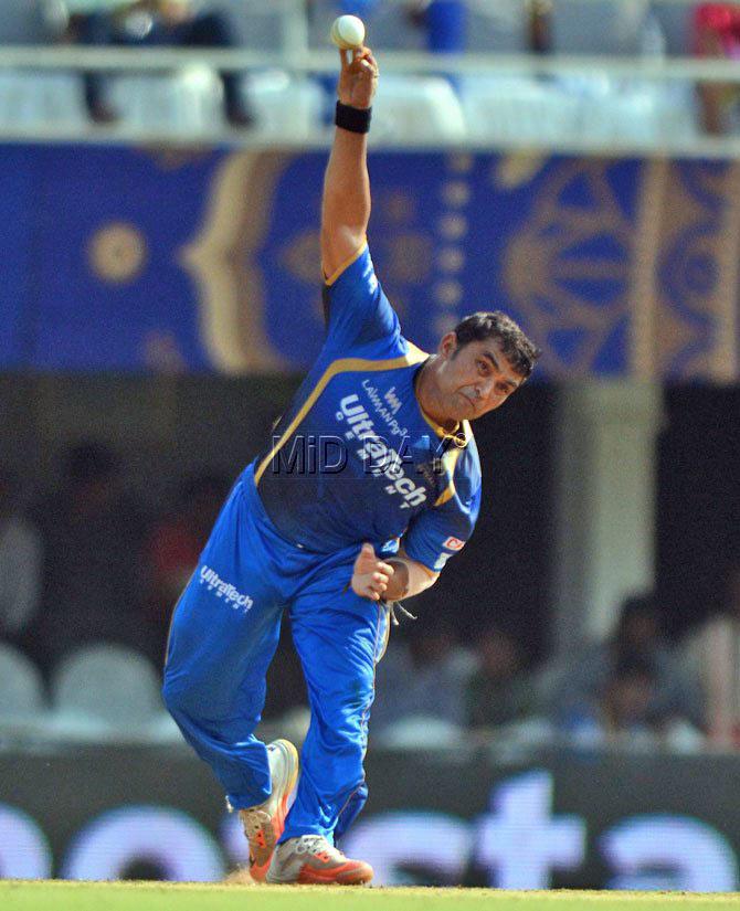 Pravin Tambe: The veteran Royals\' spinner claimed his trio in 2014 against Kolkata Knight Riders. (Pic/ Atul Kamble)