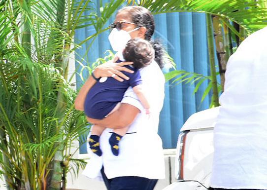 Saif and Kareena's second-born Jehangir Ali Khan, or Jeh as he is affectionately called, was also clicked with his nanny as the Pataudi family arrived at the Kalina terminal of the Mumbai airport.