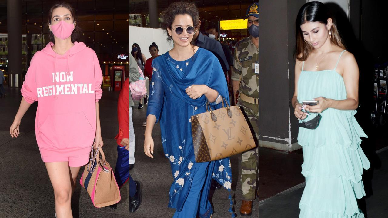 Kangana Ranaut with family, Kriti Sanon, Mouni Roy at Mumbai airport