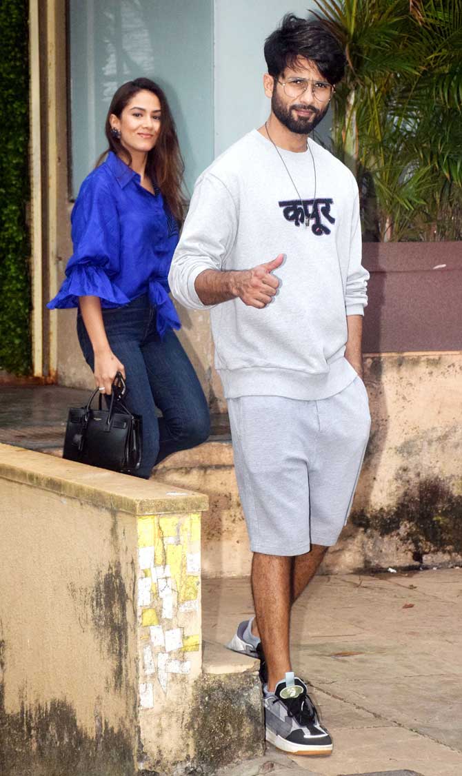 Shahid and Mira Kapoor were spotted out and about in the city. While Shahid wore a grey statement sweatshirt that read 'Kapoor', Mira Kapoor was pretty in blue.