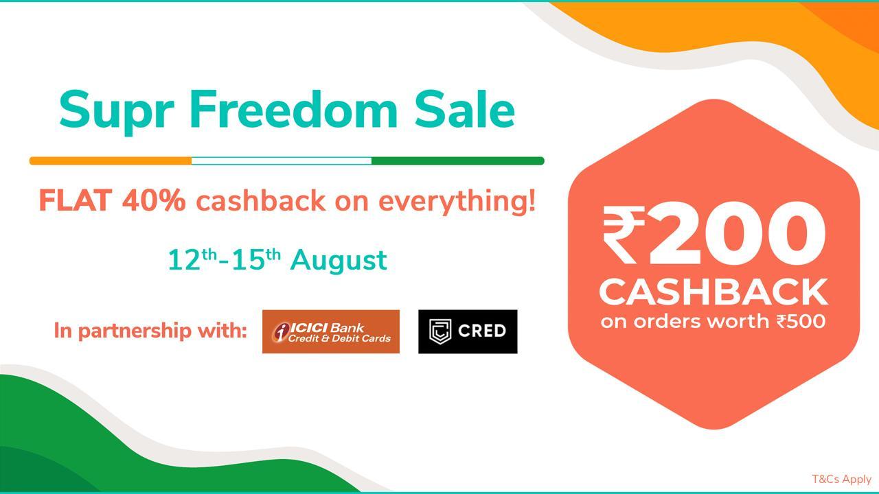 Supr Daily Independence Day Mega Offer: Flat 40% cashback, Best Deal on everyday grocery items