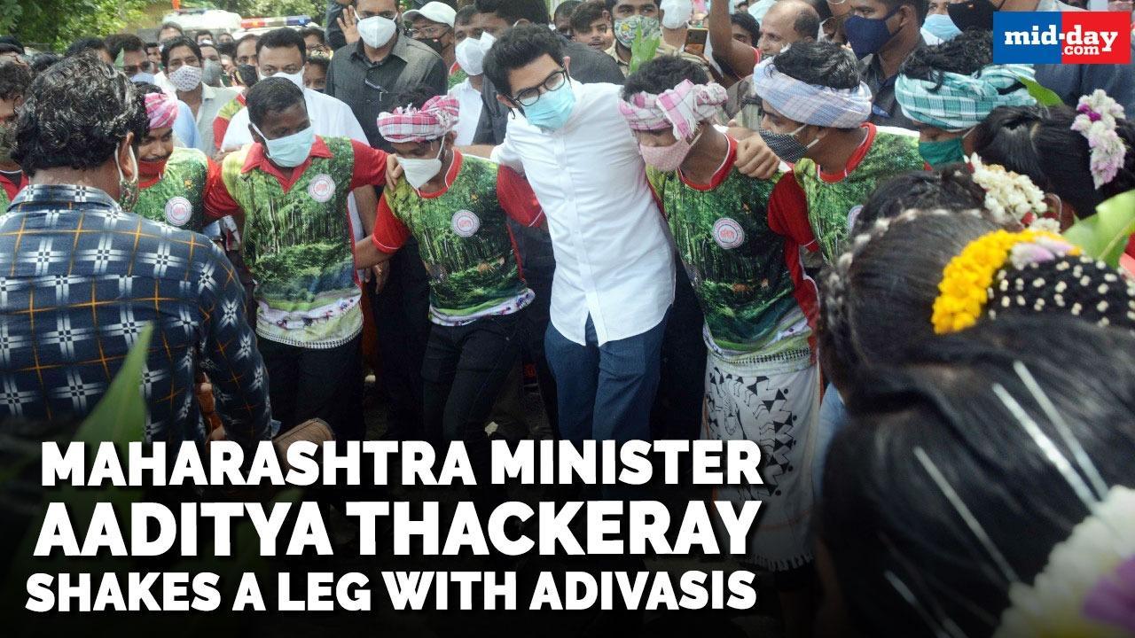 Maharashtra minister Aaditya Thackeray shakes a leg with Adivasis