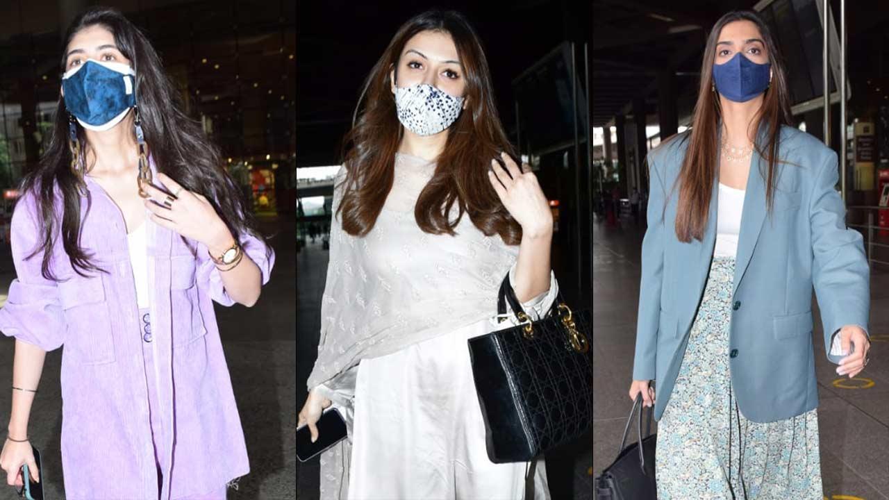 Sonam Kapoor, Hansika, Raveena Tandon, Sanjana Sanghi clicked at Mumbai airport