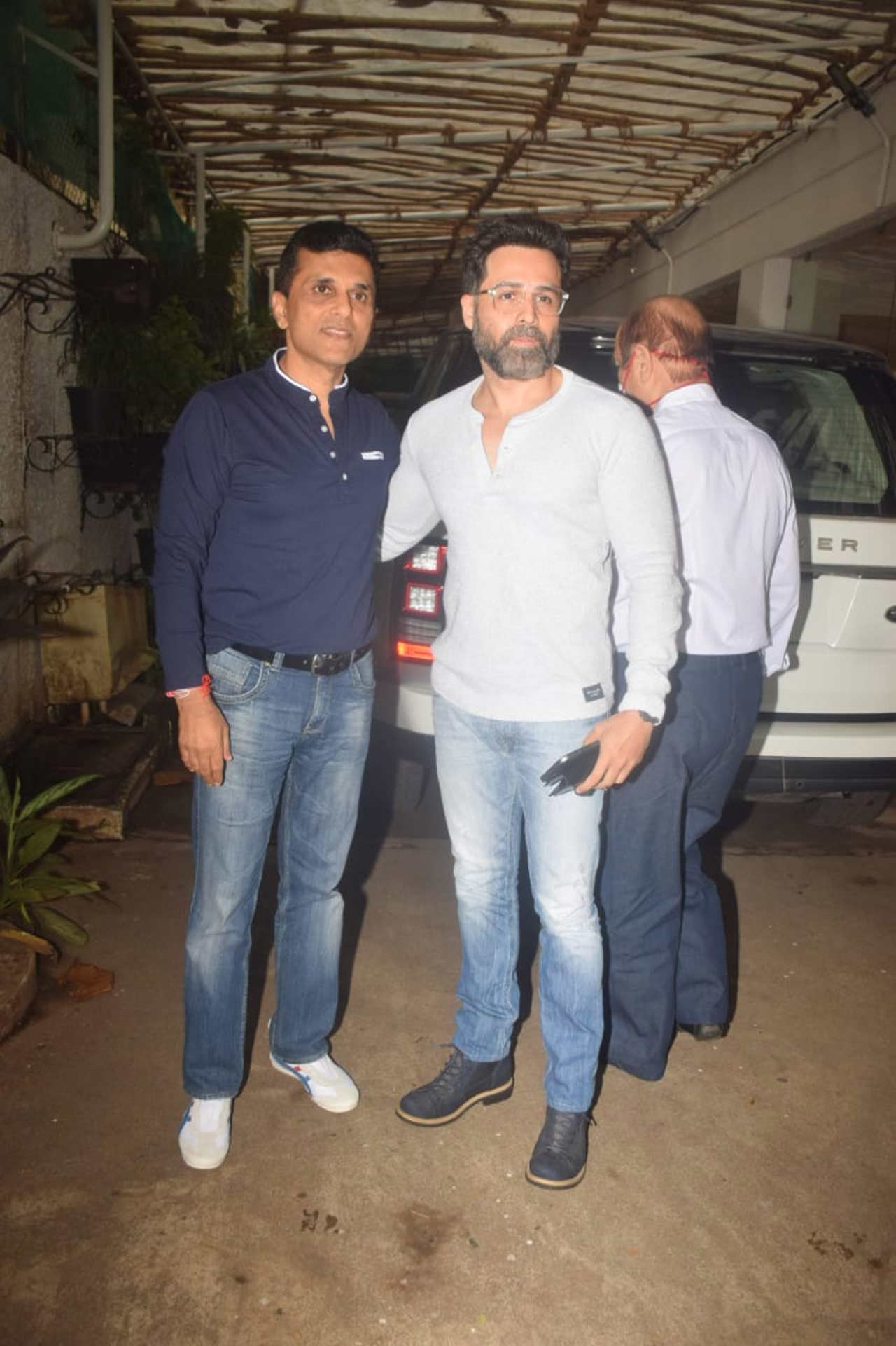Emraan Hashmi and producer Anand Pandit were clicked together at the special screening of Chehre in Sunny Super Sound in Juhu, Mumbai