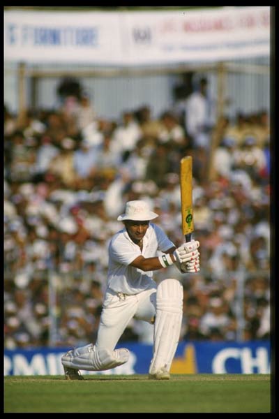 Legendary India batsman Sunil Gavaskar playing one of his signature shots during a Test match between India and England