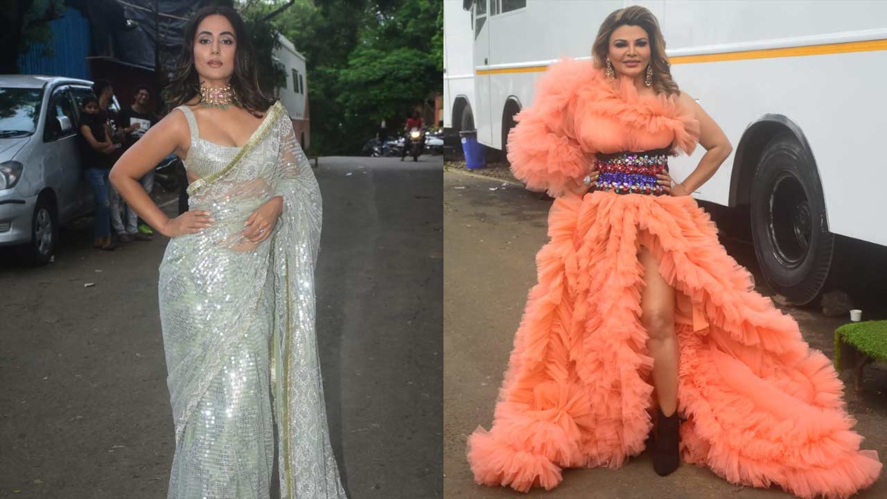 Hina Khan and Rakhi Sawant shot for a sequence for Bigg Boss OTT at the film city. The duo walked in as guest hosts and raised the entertainment quotient as they shared the stage with the host Karan Johar.
