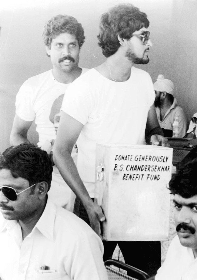 Sandeep Patil was the editor of a Marathi sports magazine and came out with his autobiography in 1984, which was titled 'Sandy Storm'. (In pic: With Kapil Dev at the B.S. Chandrasekhar Benefit Match)