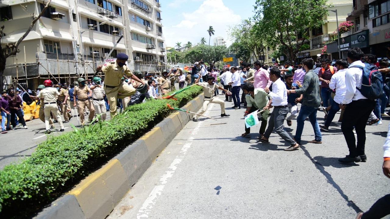Narayan Rane’s ‘slap’ slur against Uddhav Thackeray: Shiv Sena, BJP workers clash; police cane protesters