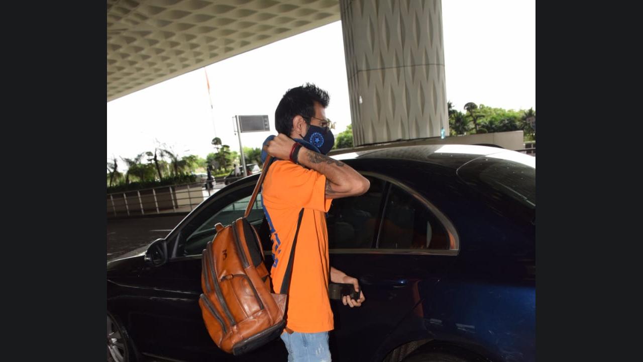 India spinner Yuzvendra Chahal was seen at Mumbai airport and was sporting a matching t-shirt along with his sneakers