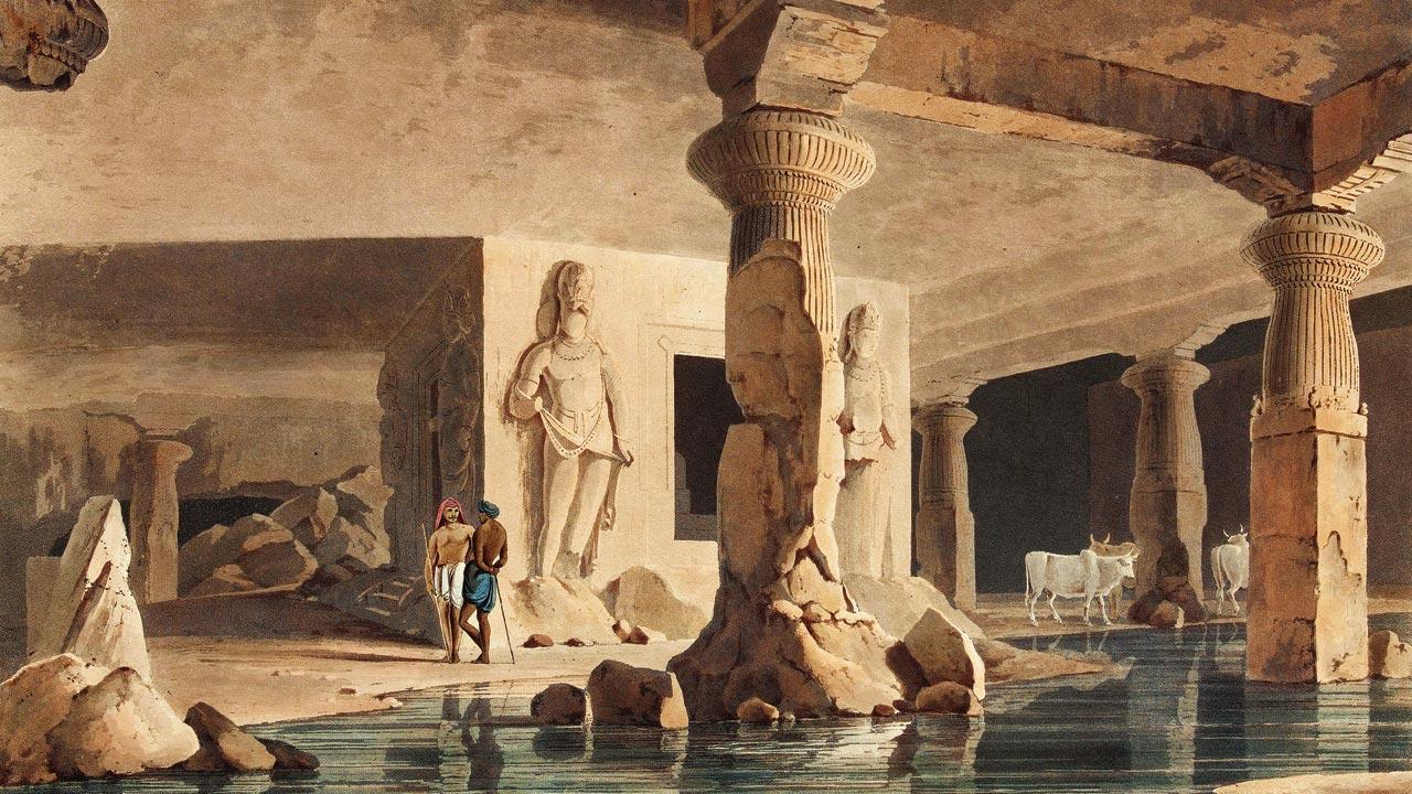 Part of the interior of the Elephanta by Thomas Daniell and William Daniell