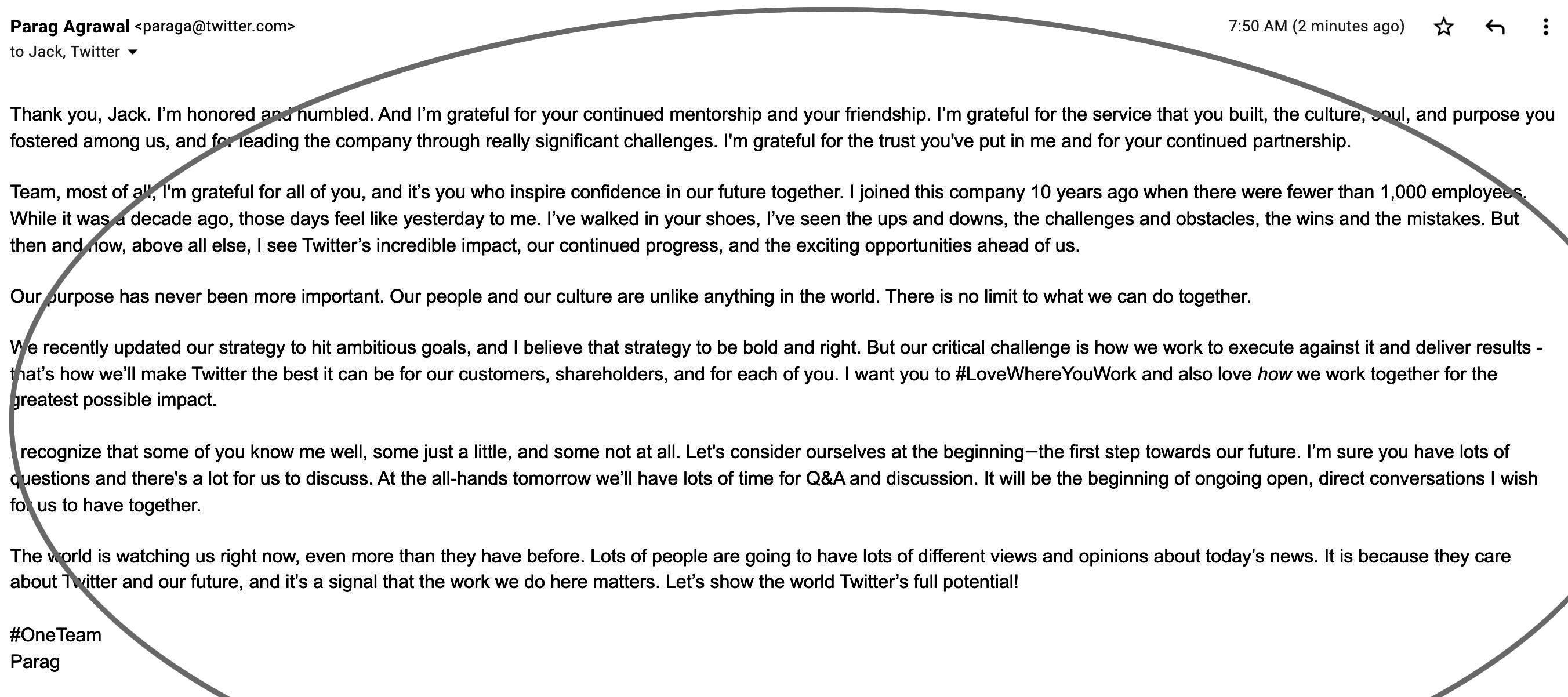 Agrawal’s letter to Twitter employees