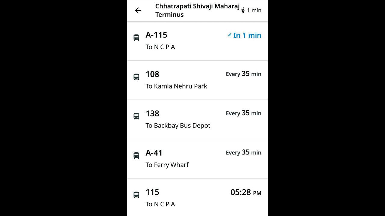 The app displays the frequency of buses along routes, among other information