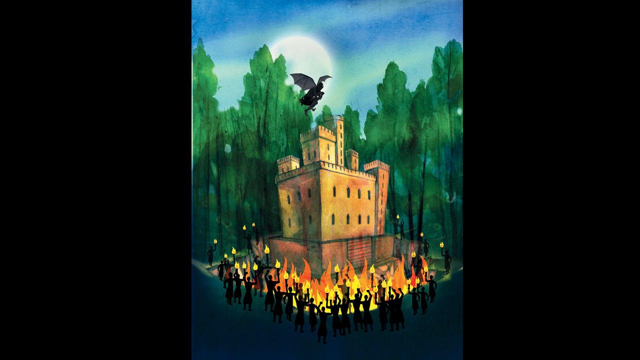 The burning fort in Meo Khai Soni, Fairy Prince Shamsher, and the Cannibal Giant Sri Badat