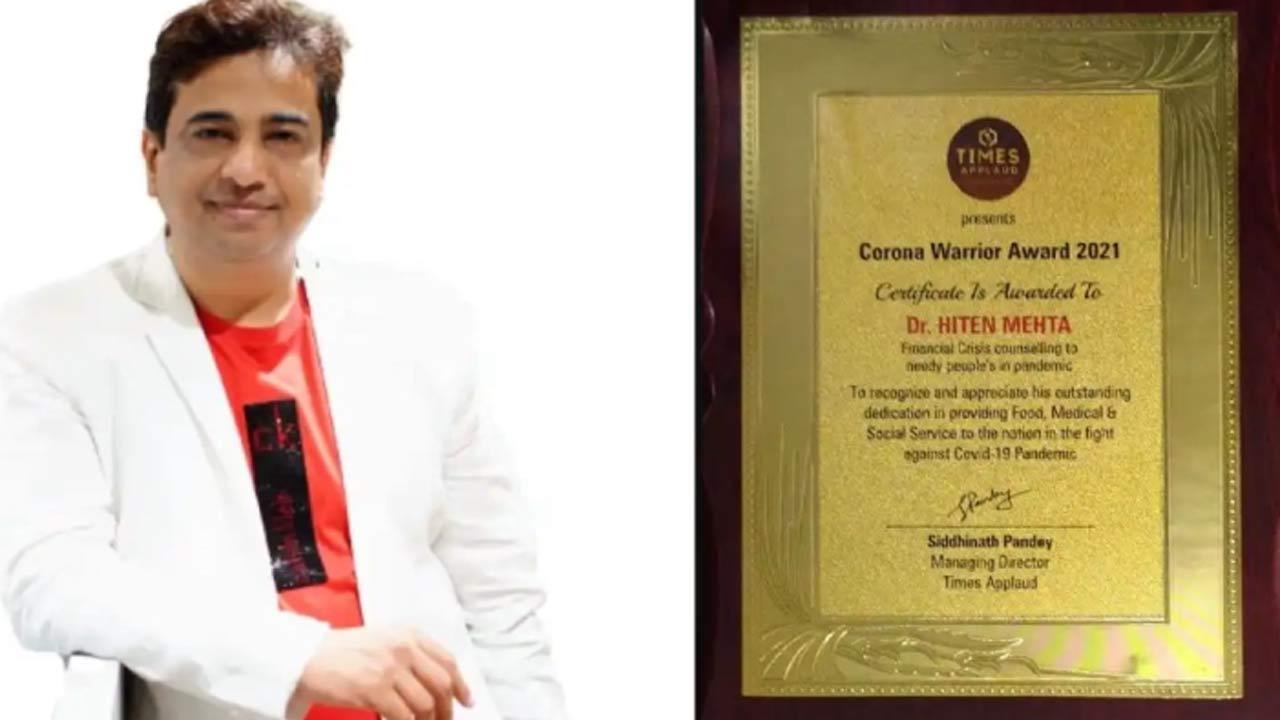 Times Applaud honors Dr Hiten Mehta With COVID-19 Warrior Award For his Service to mankind