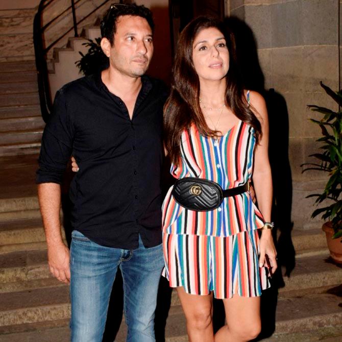 Homi Adajania and wife Anaita Shroff arrive for producer Ronnie Screwvala's party at his residence in Mumbai