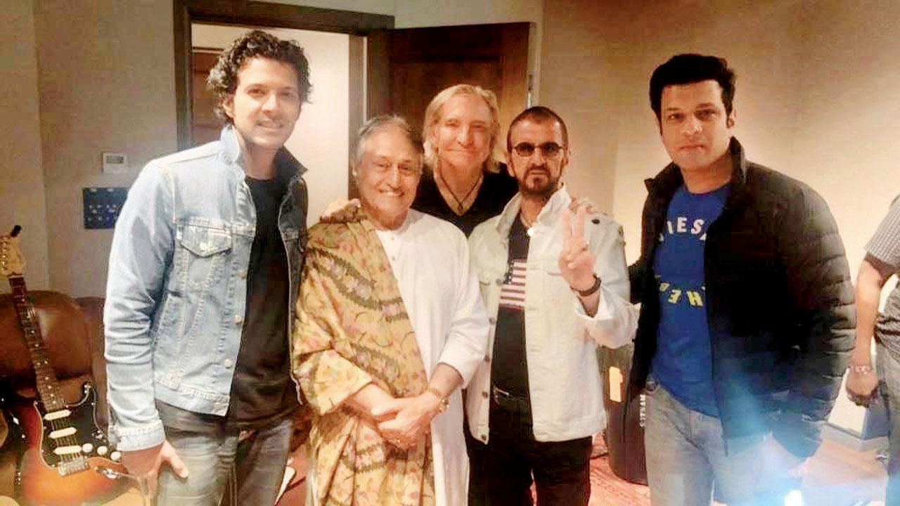 (From left) Ayaan Ali Bangash, Amjad Ali Khan, Joe Walsh, Ringo Starr and Amaan 
