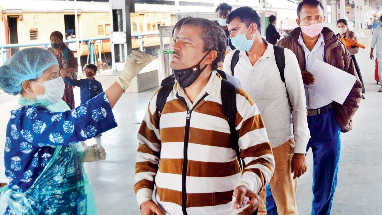 A passenger is tested at the LTT on Wednesday. Pic/Sayyed Sameer Abedi