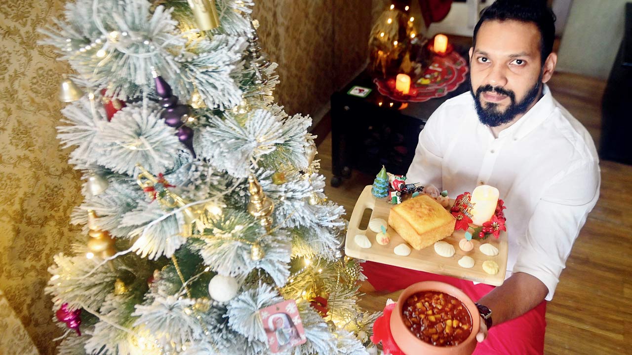 Goan home chef Aaron D’Souza says that the two important ingredients that make the Goan Sorpotel stand out are the feni and toddy vinegar. The Baath is made using semolina, eggs and coconut. Pics/Bipin Kokate