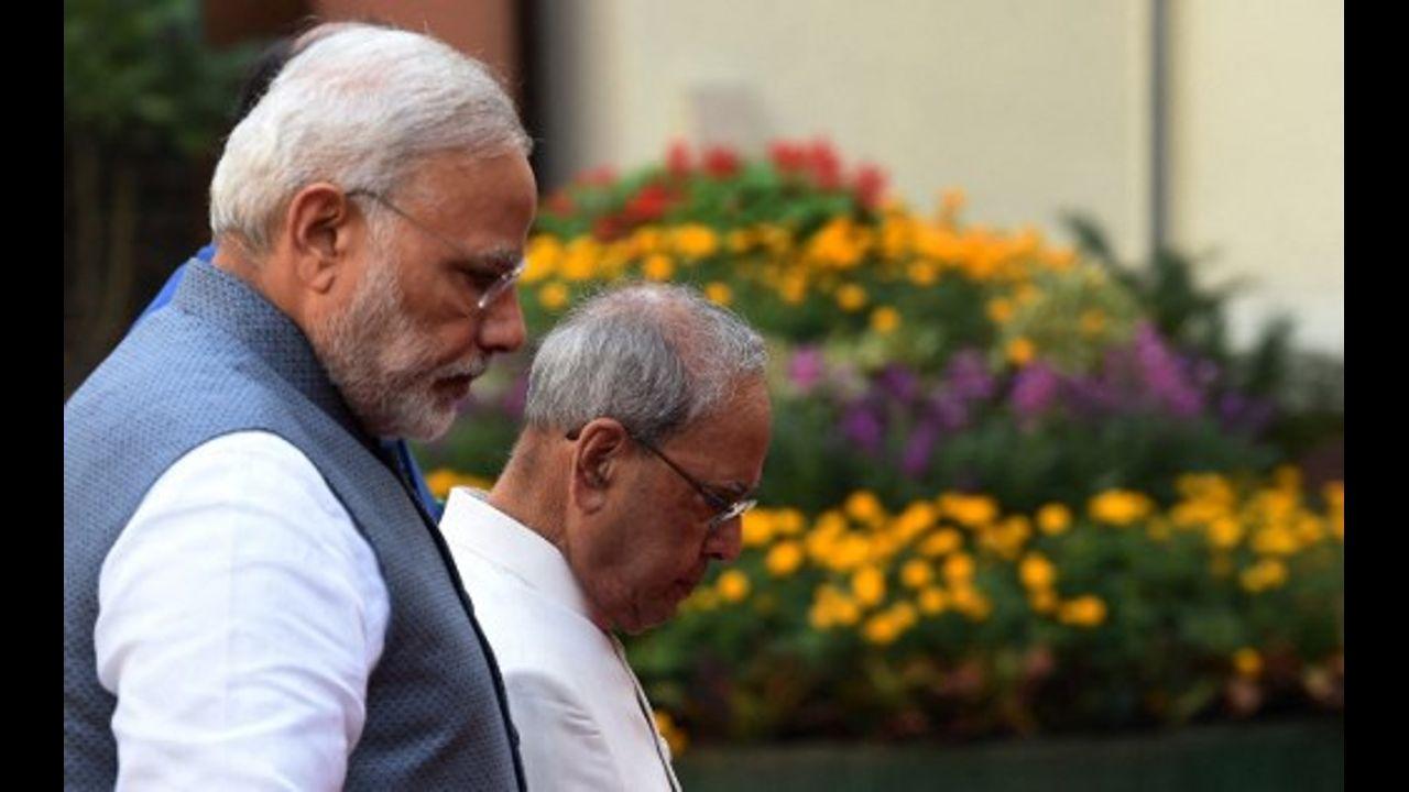 When PM Modi took over in 2014, the two unlikely personalities forged a relationship of mutual respect that saw the BJP government award the Bharat Ratna to Mukherjee and on that occasion, an emotional Narendra Modi thanked the man he fondly calls 'Dada' for 'everything that you have done for the nation'. Pic/AFP