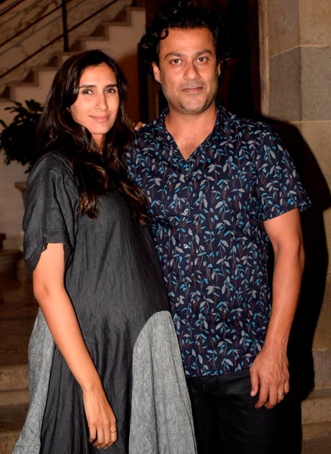 Abhishek Kapoor and wife Pragya Yadav Konkona Sen Sharma arrives for producer Ronnie Screwvala's party at his residence in Mumbai