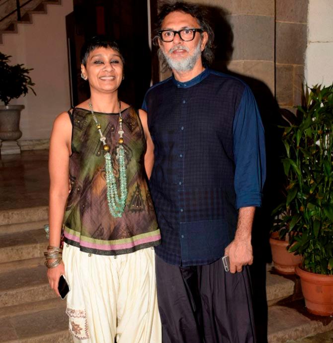 Rakeysh Omprakash Mehra and wife P. S. Bharathi arrive for producer Ronnie Screwvala's party at his residence in Mumbai