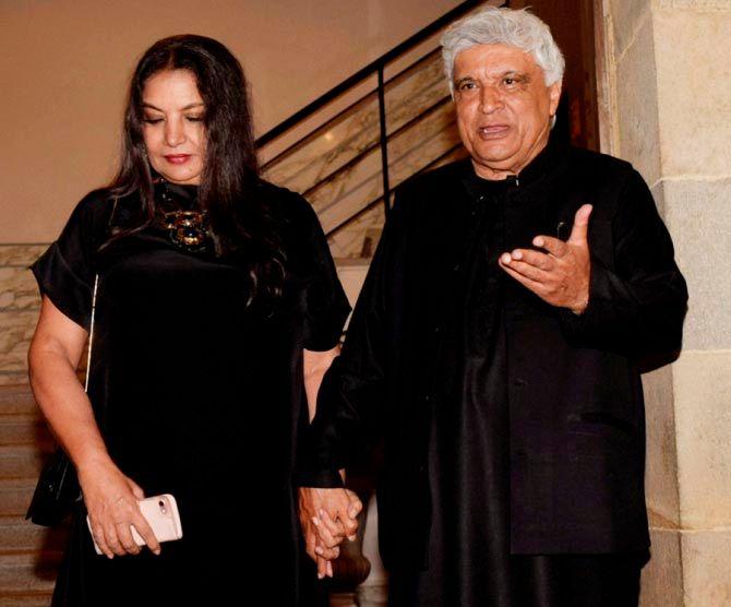 Javed Akhtar and Shabana Azmi arrive for producer Ronnie Screwvala's party at his residence in Mumbai