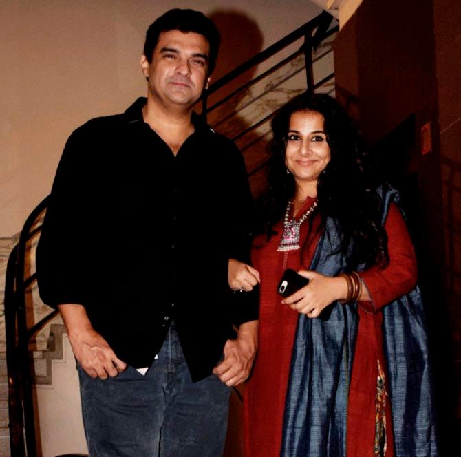 Vidya Balan and husband Siddharth Roy Kapur arrive for producer Ronnie Screwvala's party at his residence in Mumbai