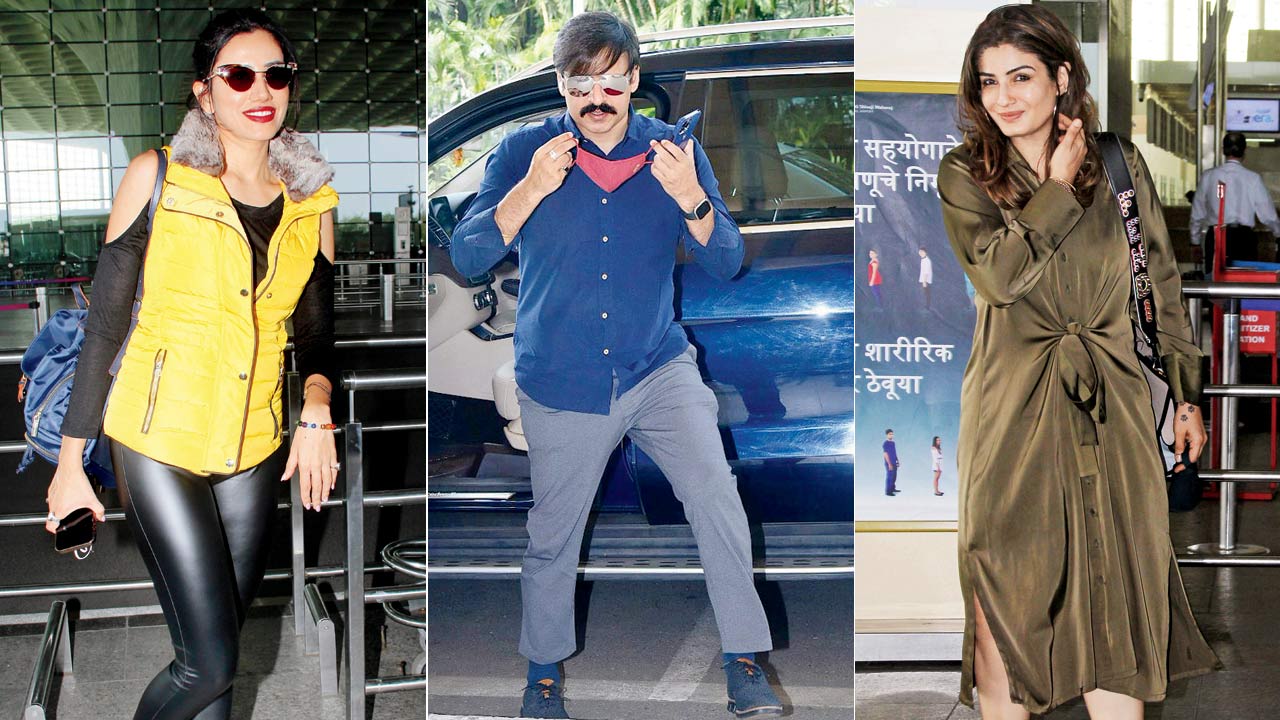 Too hot for leather: Sonnalli Seygall; Mask on for entry: Vivek Oberoi and Still gorgeous: Raveena Tandon