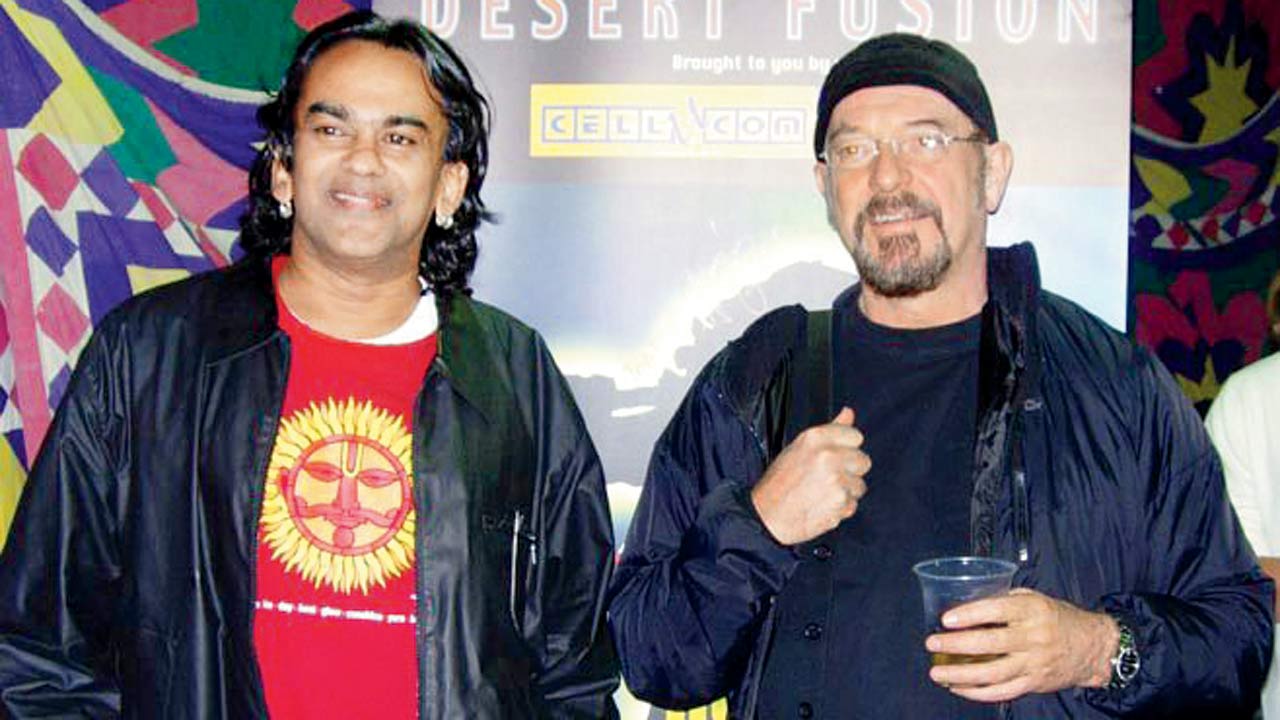 With Ian Anderson of Jethro Tull. Remo considers this one of his most memorable meetings