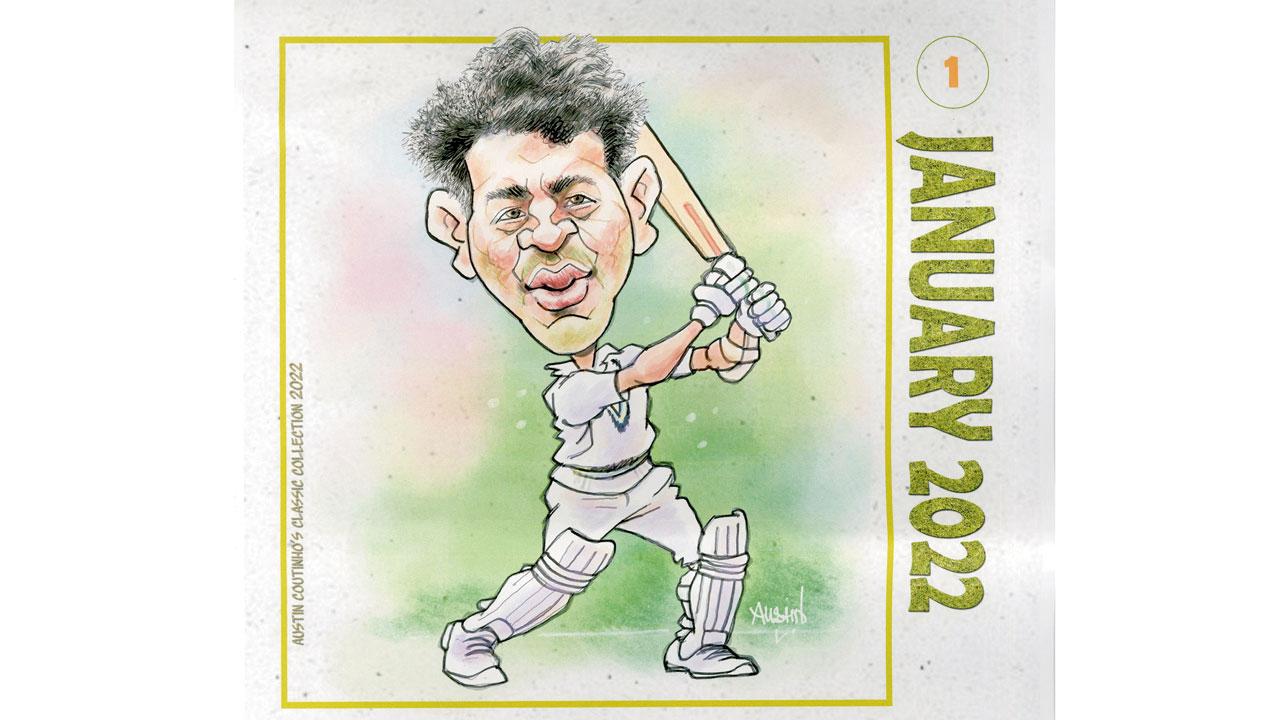 A sketch of cricket legend Sunil Gavaskar from the calendar  