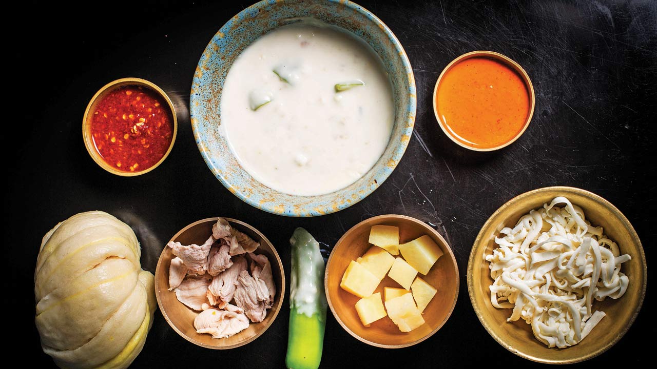 Sha datchi is a Bhutanese chicken dish cooked in a creamy cheese curry, and best paired with tingmo, a steamed Tibetan bun