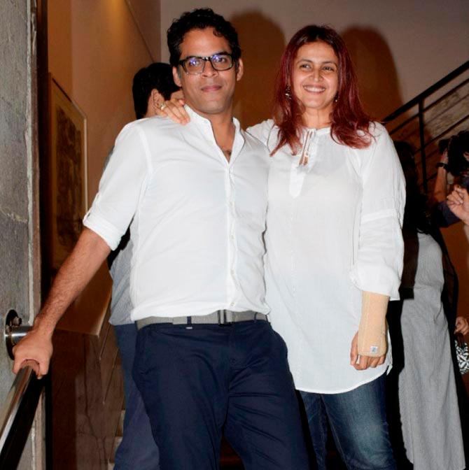 Vikramaditya Motwane and wife Ishika Mohan arrive for producer Ronnie Screwvala's party at his residence in Mumbai