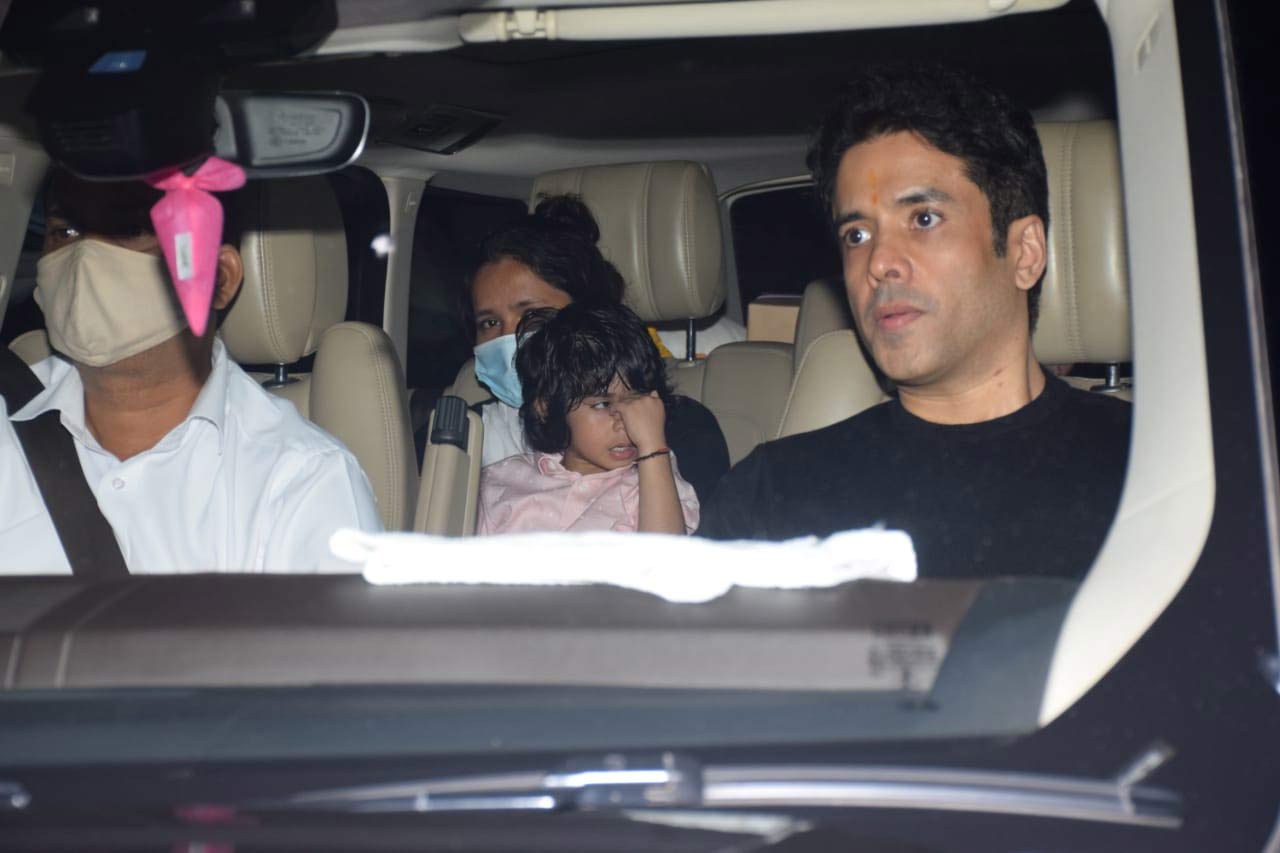 Tusshar Kapoor arrived with his son Laksshya Kapoor and nephew Ravie Kapoor, Ekta Kapoor's son, at Adira Mukerji's birthday party.