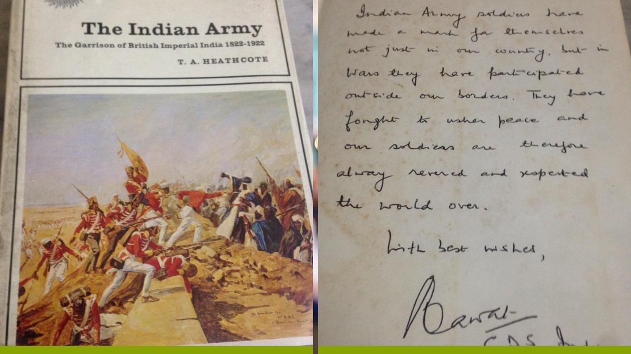 When presented with a book by former honourary secretary of BNHS Ashok Kothari on The Indian Army, General Bipin Rawat wrote a note on its first page, illuminating on the glory and the fighting spirit of the Army. Pic/ BNHS
