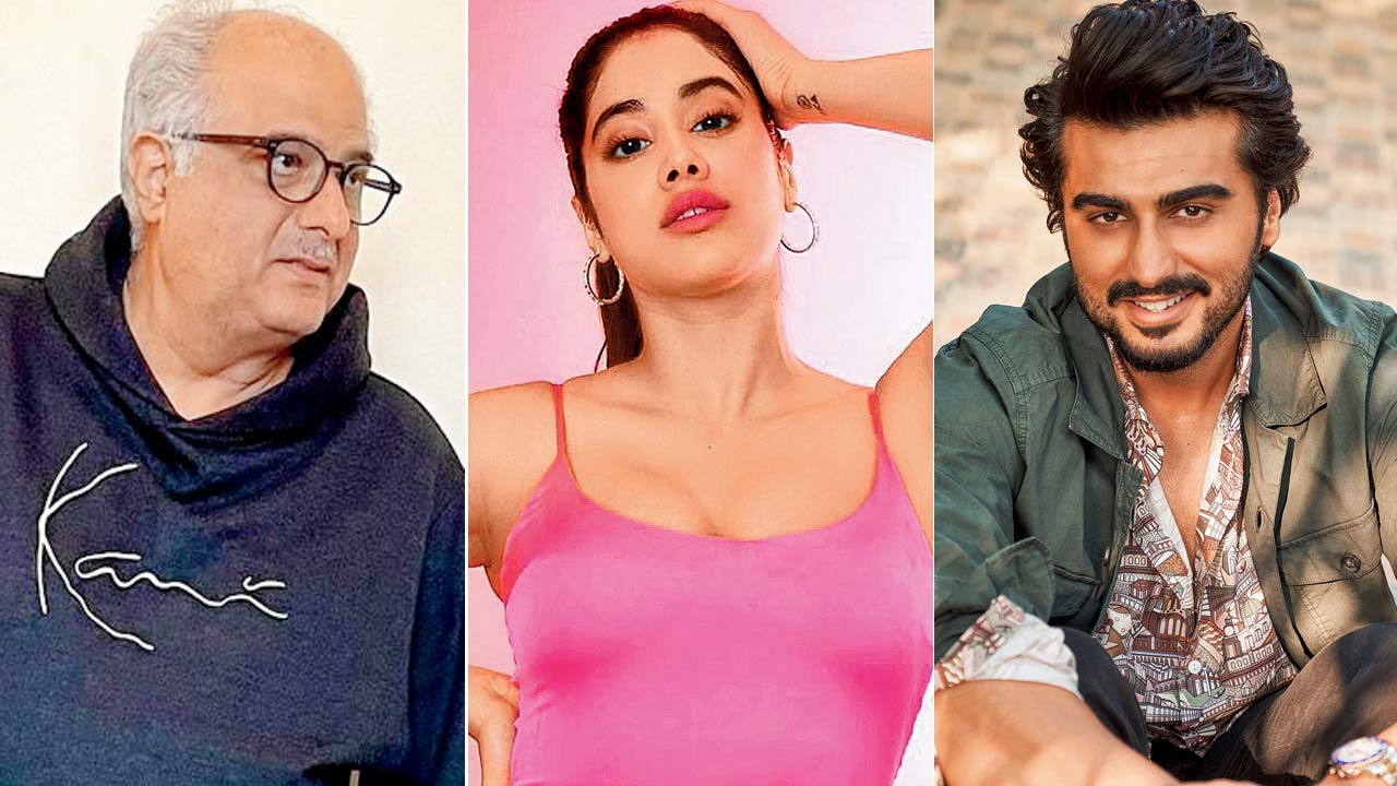 Boney Kapoor, Janhvi Kapoor and Arjun Kapoor