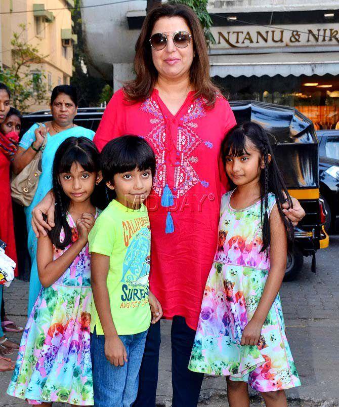 Farah Khan with kids Anya Kunder, Czar Kunder and Diva Kunder at Adoptathon 2016 in Mumbai. All pictures/Yogen Shah