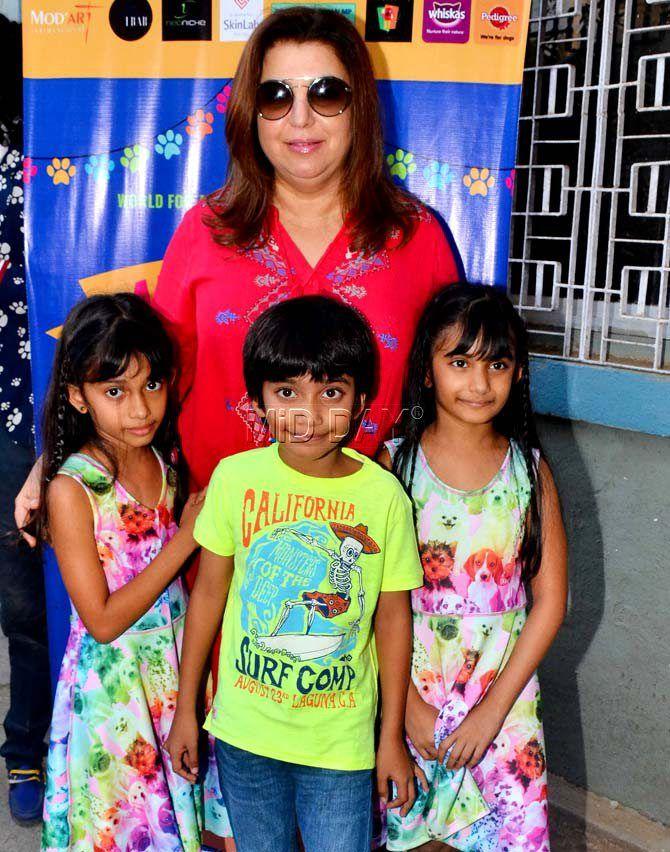 Farah Khan with kids Anya Kunder, Czar Kunder and Diva Kunder at Adoptathon 2016 in Mumbai